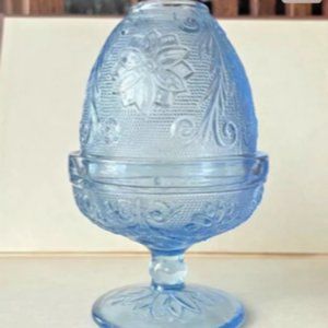 Tiara Blue Chantilly Sandwich Indiana Glass Fairy Lamp